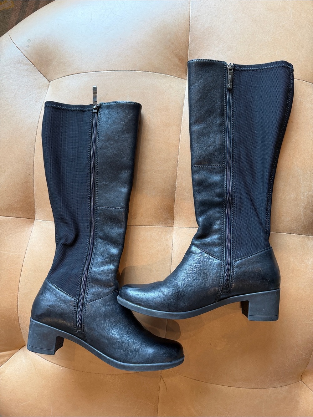 Dansko Black Leather Mid-Calf Side-Zip Heeled Boots